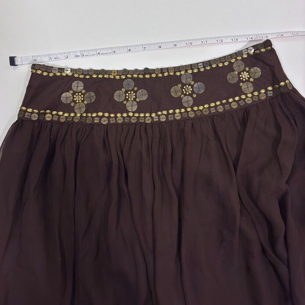 Willi Smith Brown Silk Midi Skirt Gold Sequins - Size 10 - Picture 5 of 6
